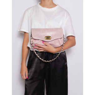 Borsa a tracolla da donna Made in Italy - Modello Floralia Lux - Pelle scamosciata - 25.0 x 15.0 x 11.0 cm