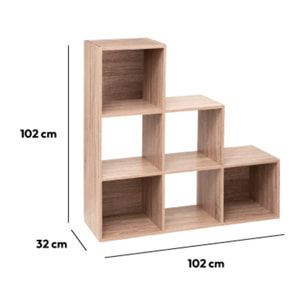 Étagère escalier 6 cases "Mix N' Modul" effet chêne naturel