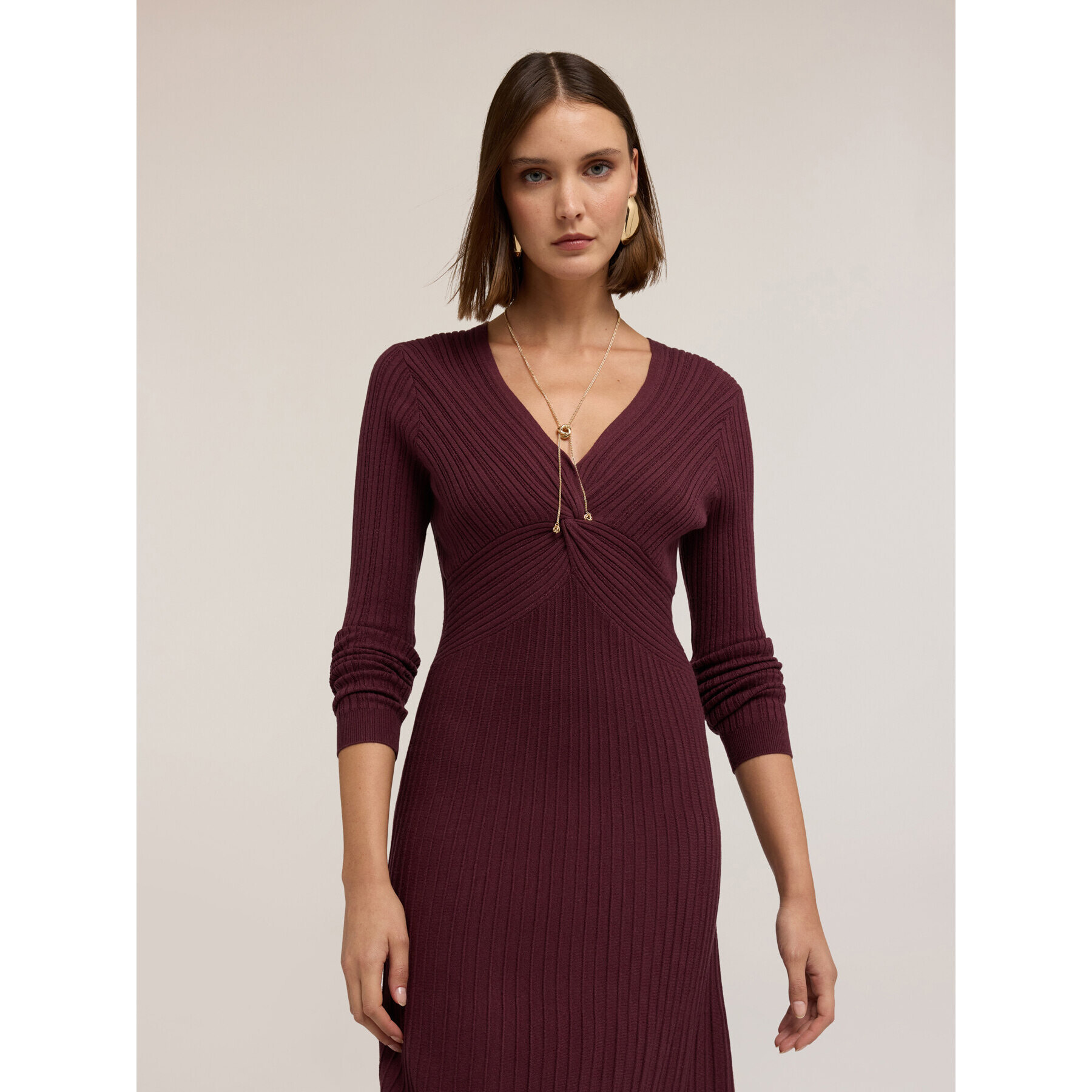 Motivi - Vestito flare in maglia a costine - Bordeaux