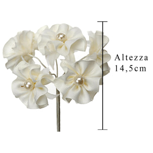 Fiordaliso Con Perle 6 Pezzi. Altezza 14,5 Cm - Pezzi 24 - 10X14,5X10cm - Colore: Bianco - Bianchi Dino - Fiori Per Bomboniera E Pick Fioriti