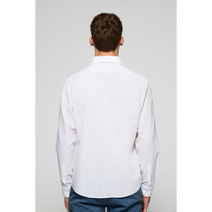 Camicia bianca regular in lino-cotone con ricamo Rigby Go