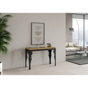 Table Paxon Double Chêne Nature 120x45 ouverte/Allongée 120x90/200x90 pieds/cadre Anthracite