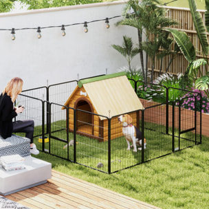 Parque para Perros de 12 Paneles, 68x80 cm, Corral Plegable para Perros Medianos con Puertas, Cierre y Estacas, para Interior y Exterior, Negro