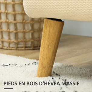 Canapé 2 places style scandinave - canapé droit fixe - piètement bois hévéa tissu beige