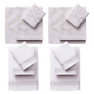 Juego de 4 sets de 3 toallas blancas (4x tocador 30x50cm + 4x manos 50x90cm + 4x baño 70x140cm) 450gsm en algodón scalpers home