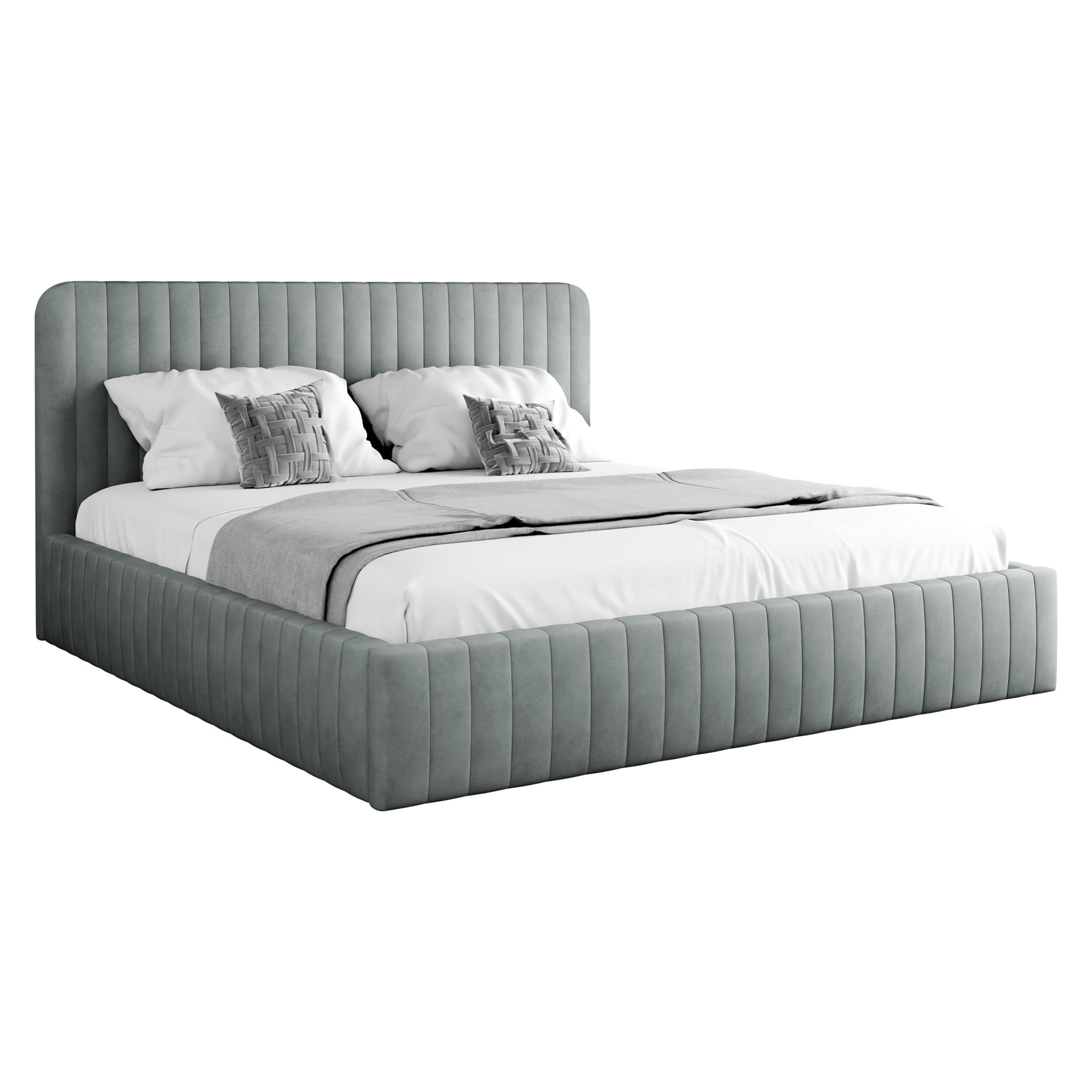 Stuart - lit coffre - 140x200 cm - sommier inclus - en velours - Gris