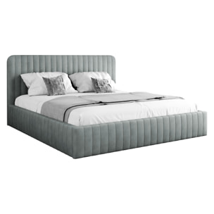 Stuart - lit coffre - 140x200 cm - sommier inclus - en velours - Gris