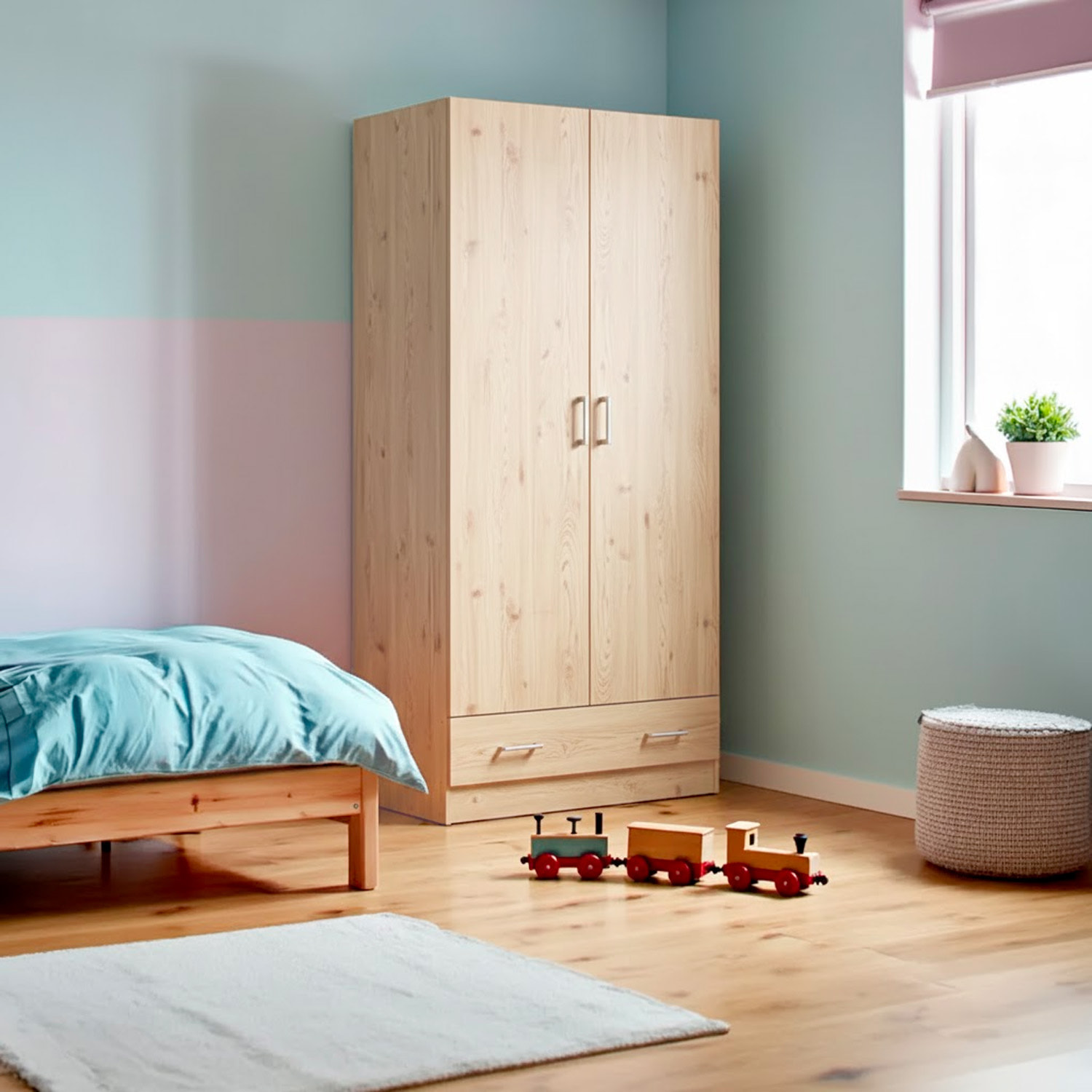 Armadio Con 2 Ante E 1 Cassetto Multiuso Armadietto Design Moderno Salvaspazio Con Ripiani Interni E Vano Contenitore 79.4 x 35.7 x 170.4 Cm Rovere