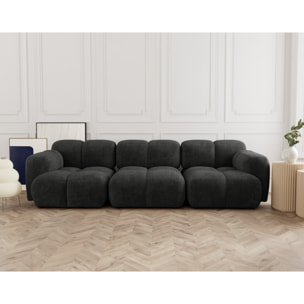 Grace - canapé modulable 3 places en velours texturé - Gris Anthracite