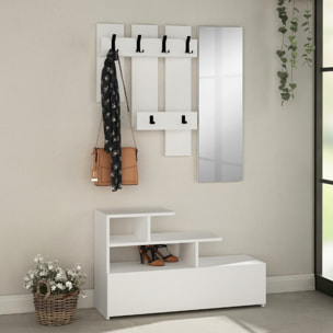 ACCRA - Meuble d'entrée effet bois avec porte manteau, rangement et miroir