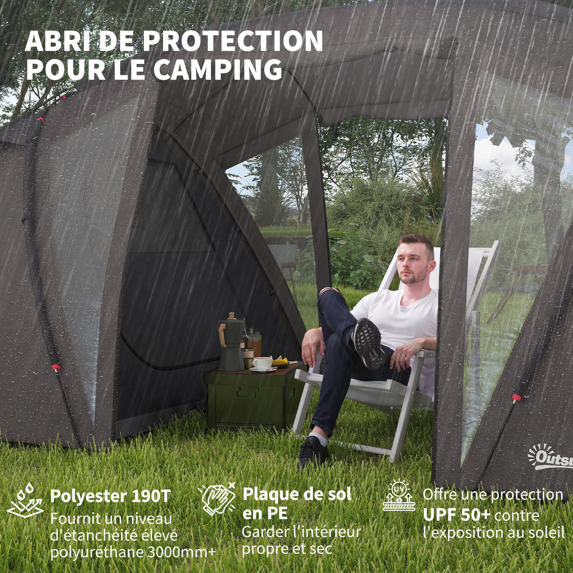 Tente camping 6 places - tente tunnel familiale - imperméabilité 3000mm - dim. 6,15 x 2,35 x 1,95 m - sac inclus - gris