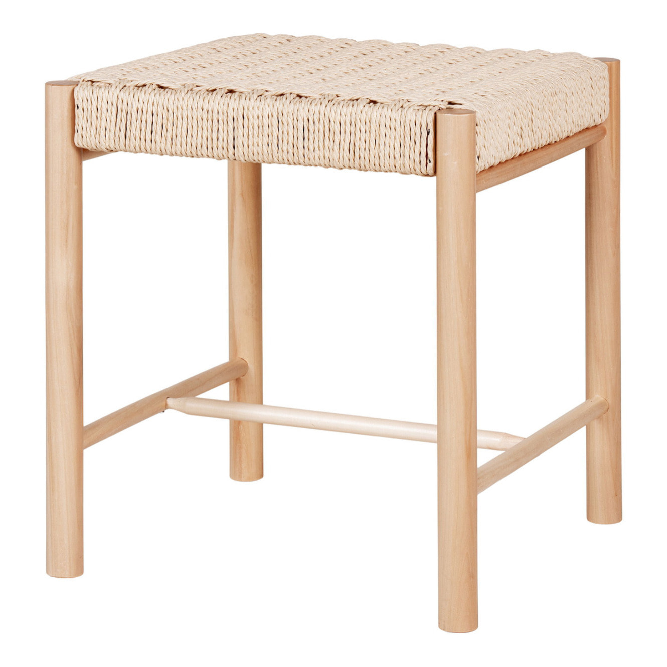 Sgabello Abano in legno di pioppo e corda naturale 42x42x46,5 cm