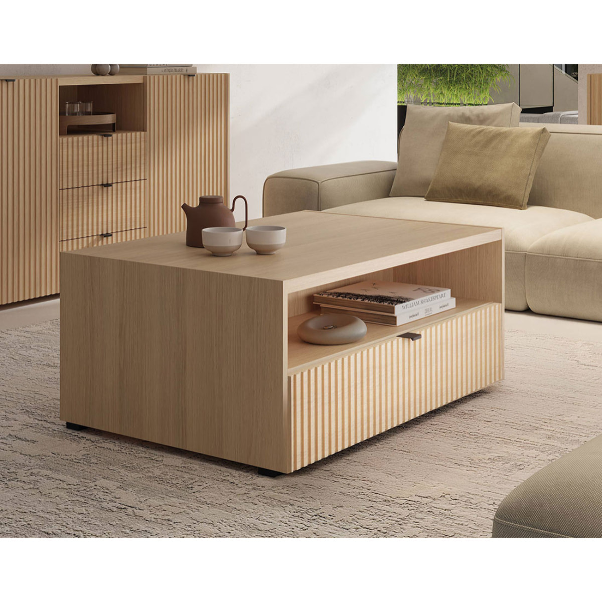 Judy - table basse 100 cm - effet bois - 1 tiroir et 1 niche - Bois