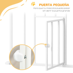 Barrera de Seguridad para Perros con 1 Puerta Pequeña Barrera para Mascotas Extensible con Cierre Automático y Sistema de Doble Bloqueo para Puerta Pasillo Escalera 74-101x104,1 cm Blanco