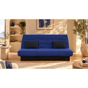 Canapé convertible Olivia, matelas Simmons, 130 x 190 cm, 2 coussins offerts, marine