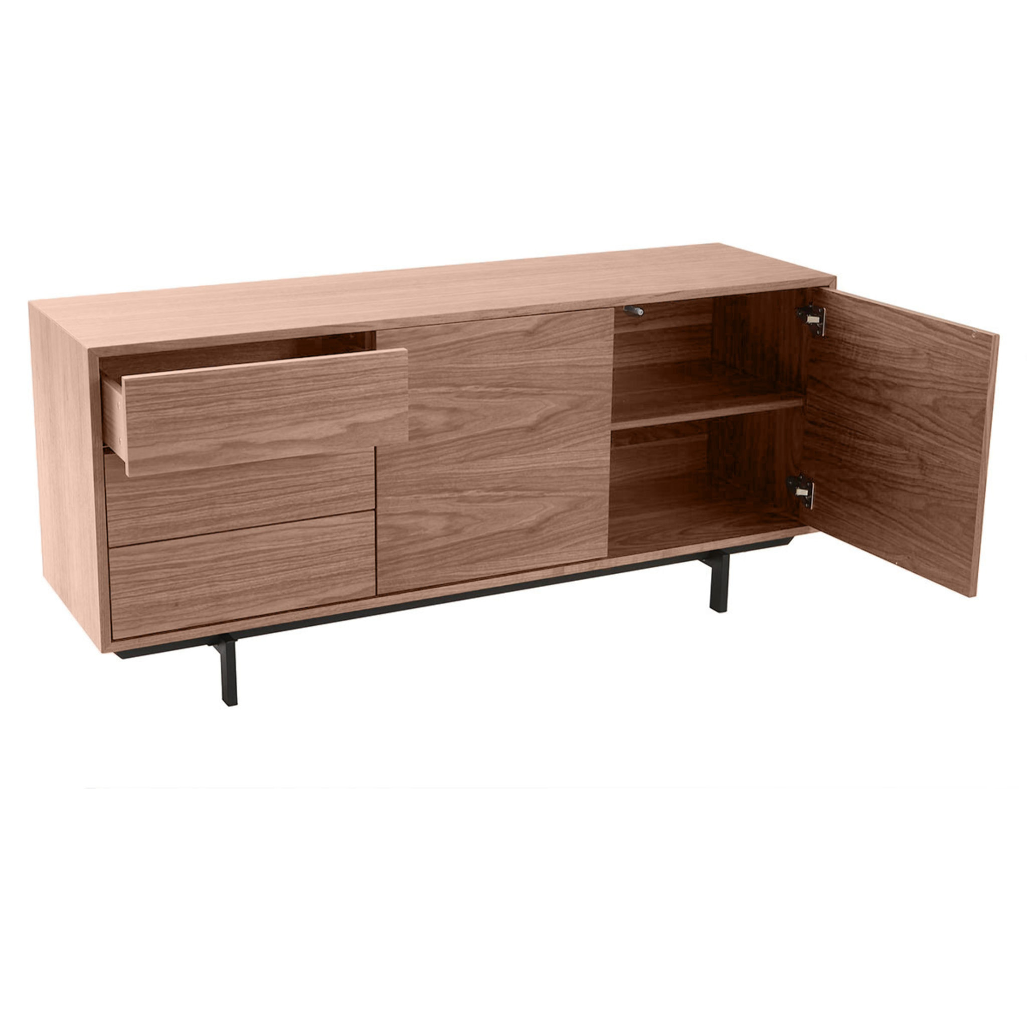 Buffet vintage en bois foncé noyer 2 portes 3 tiroirs L160 cm MANNY