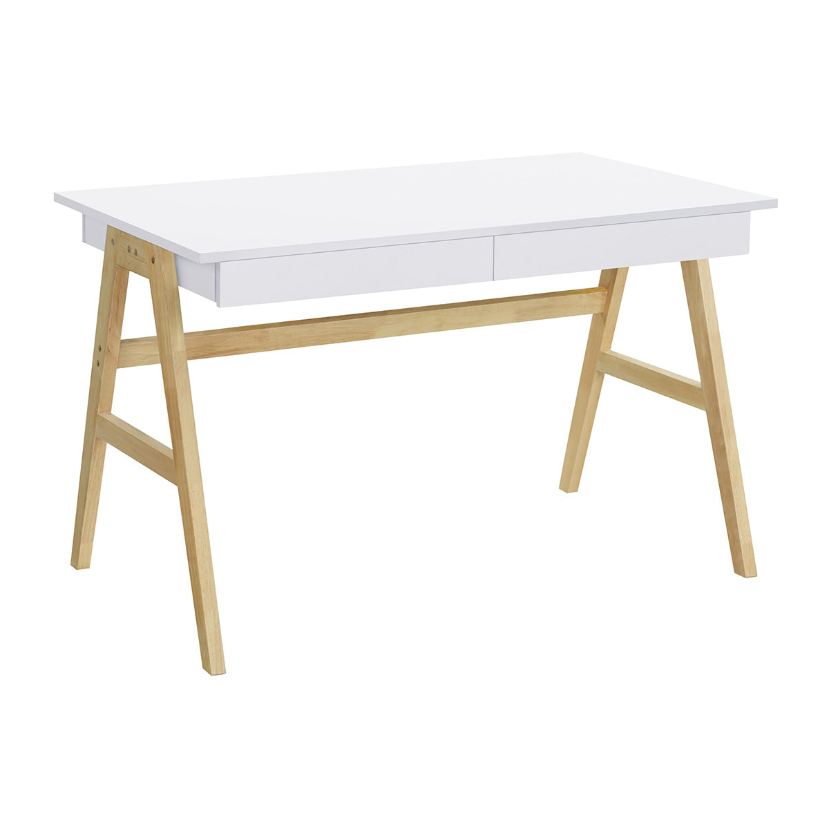 Bureau avec rangements 2 tiroirs scandinave blanc et bois clair chêne L120 cm BROOK