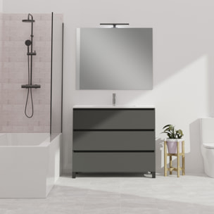 Ensemble De Salle De Bain Wink | 100 Cm Gris Mat | 3 Tiroirs | Vasque Ceramique | N'Inclut Pas Miroir | Mueble Montado | Alday