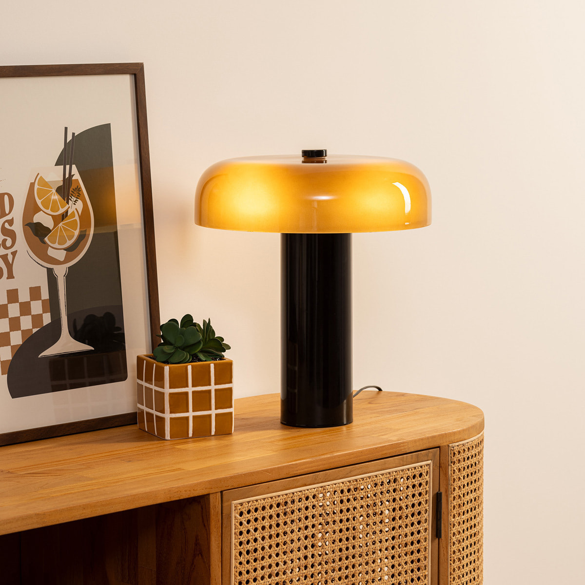 Lampe cylindrique Jody verre ambre H37cm