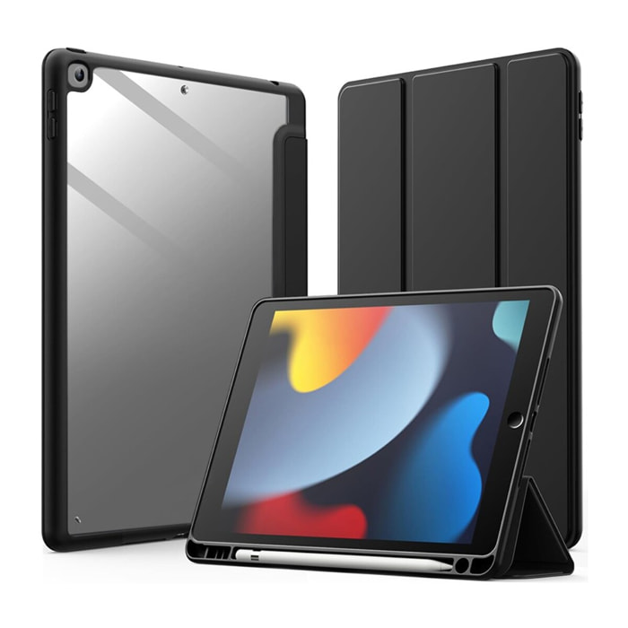 Etui iPad Classic 10.2 pouces Transparent avec Smart Cover et contour Noir