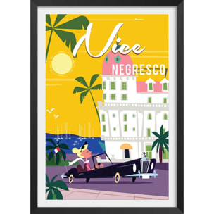Affiche vacances à Nice Affiche + cadre en bois - Noir