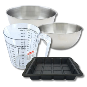 Set pâtisserie avec moule en forme de tablette de chocolat, 2 bols à mixer, verre mesureur et spatule Zenker