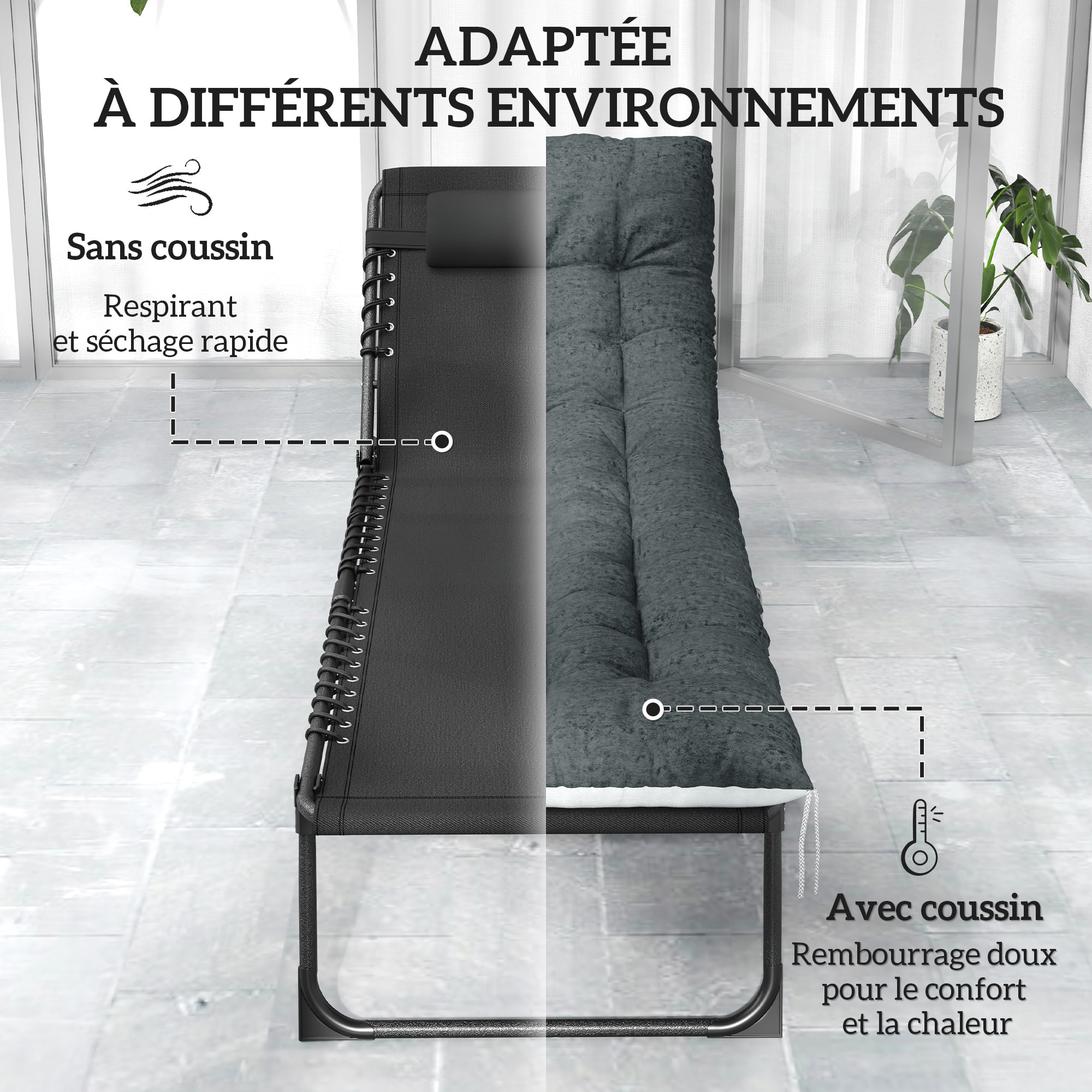Lot de 2 bains de soleil pliables inclinables avec matelas grand confort