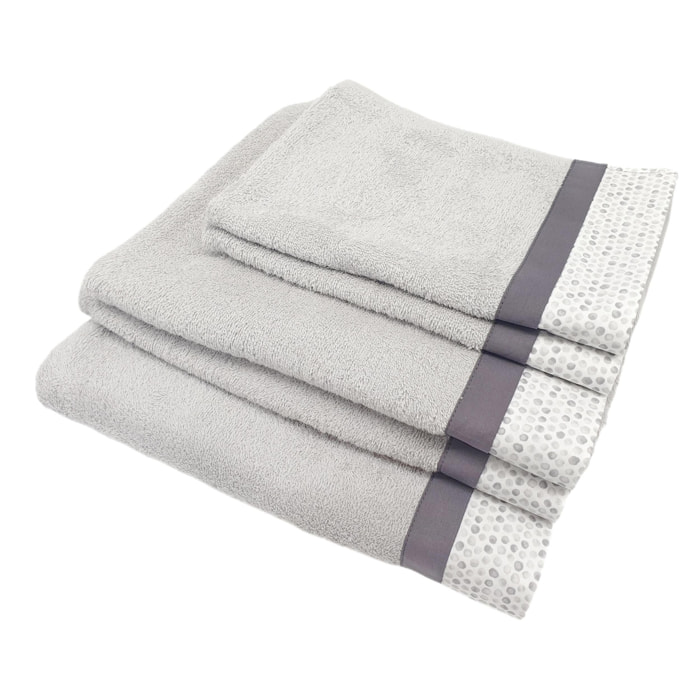 Set Spugna PALLINI 5 Pezzi: 2 Viso+2 Ospite + 1 Telo Bagno - 450 gr/m² - Grigio - Puro Cotone