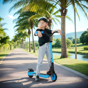 Patinete Eléctrico Plegable MAX 10 KM/H Patín Eléctrico de +6 Años Motor 120 W Autonomía 6 KM Ruedas de 5" - 5,5" Freno Posterior Altura Ajustable Luces LED y Marco de Aluminio Azul