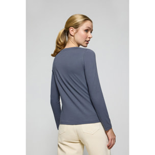 Maglietta basic a maniche lunghe blu denim con logo Rigby Go