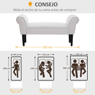 Taburete Pie de Cama Banqueta con Brazos Tapizada tipo Banco de Madera para Dormitorio Salón Recibidor 102x36x51cm Carga 130kg