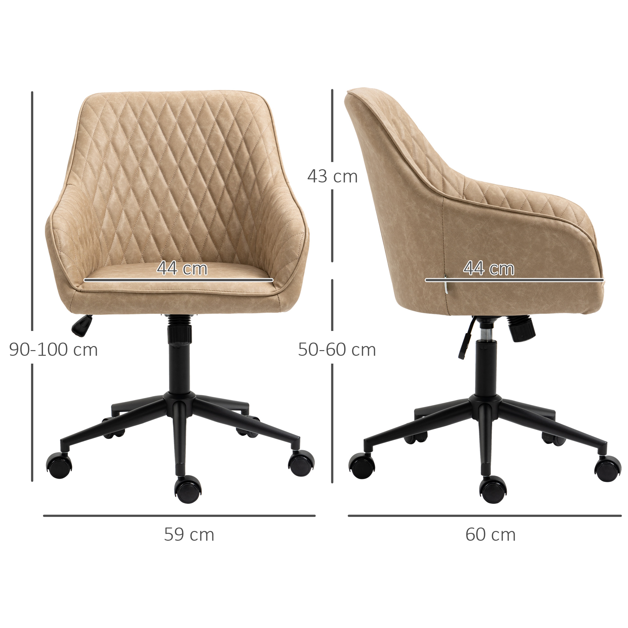 Silla de Oficina Ergonómica Silla de Escritorio Giratoria de Cuero PU con Altura Ajustable y Función de Inclinación para Salón Dormitorio Estudio 59x60x90-100 cm Marrón