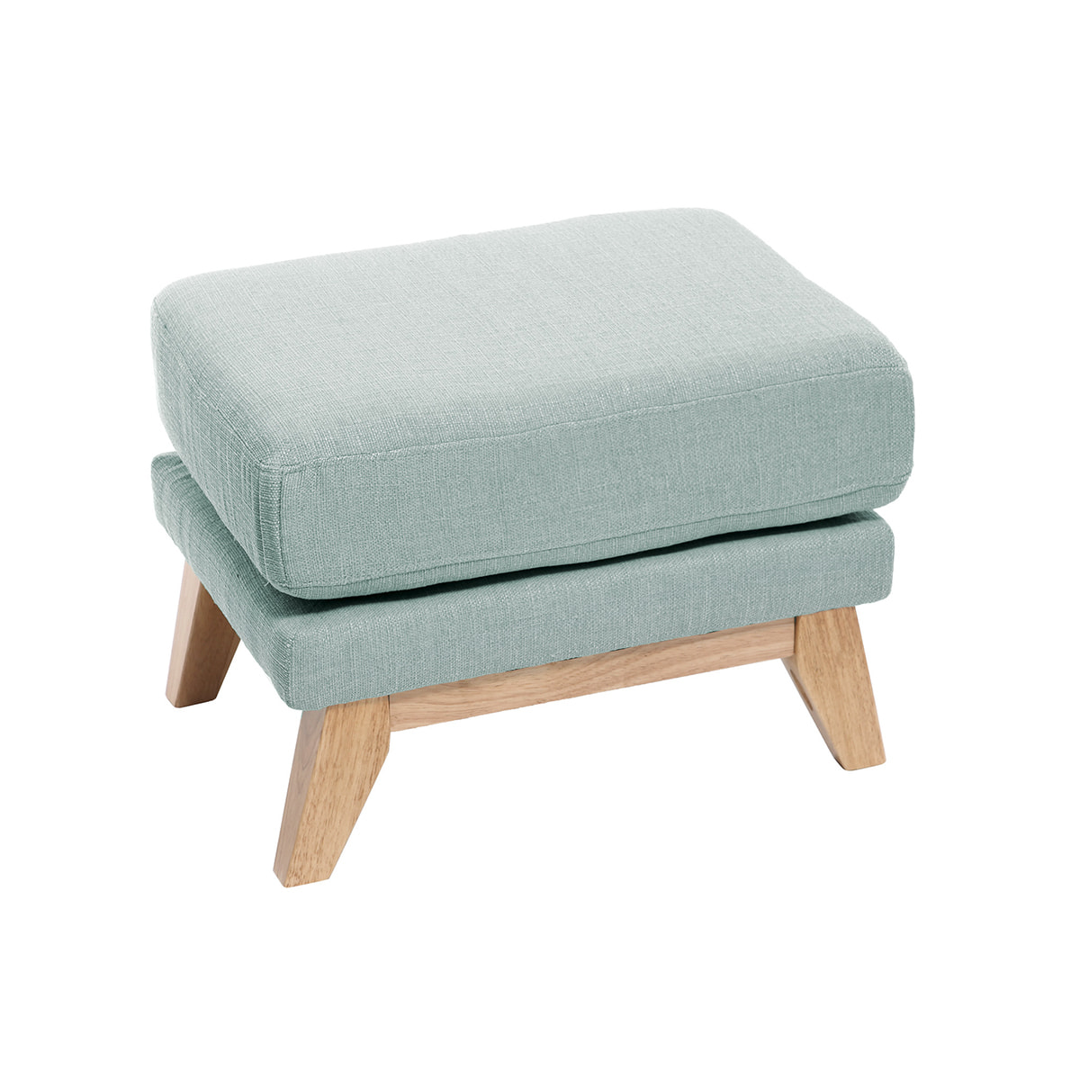 Pouf repose-pieds déhoussable scandinave en tissu vert lagon et bois clair OSLO