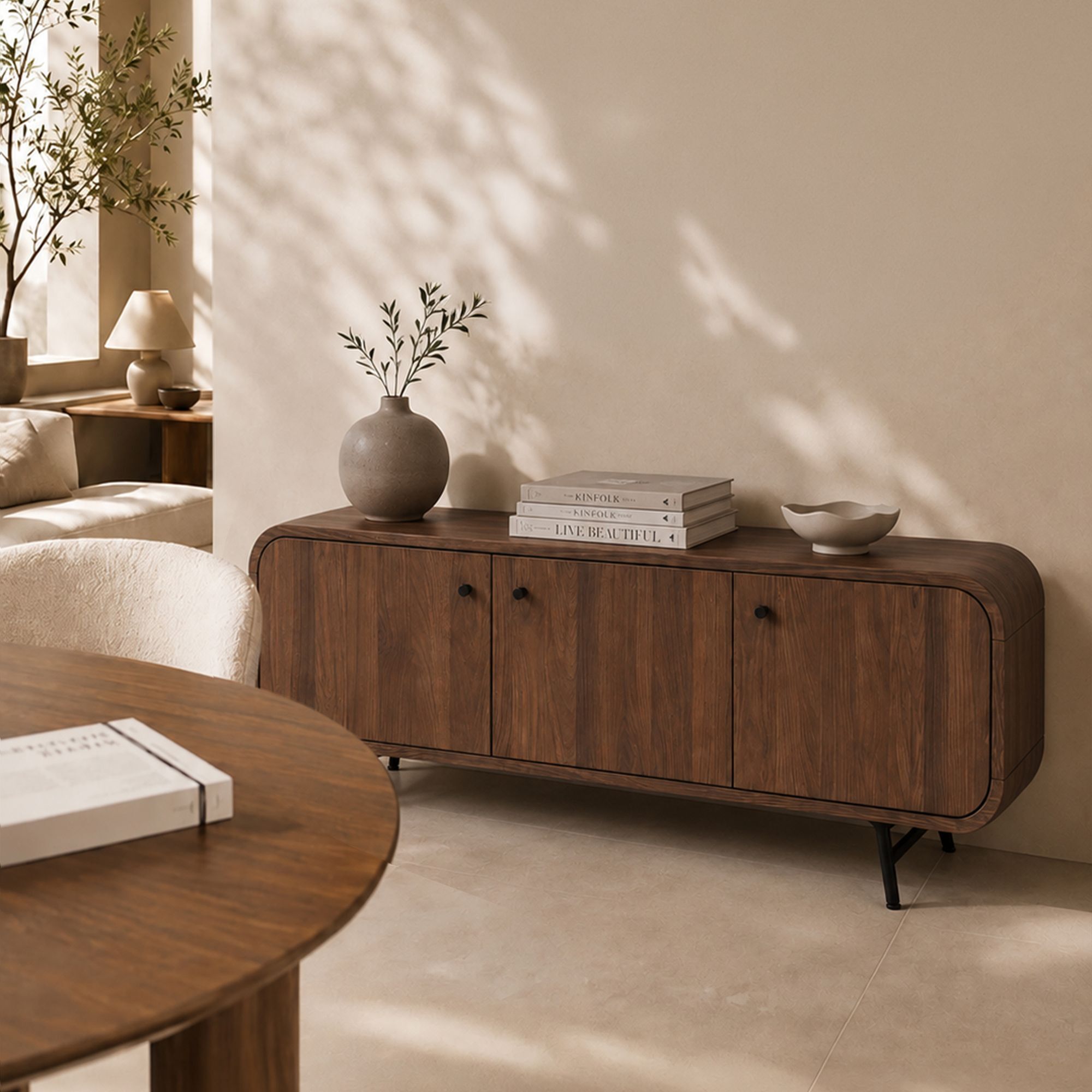 Meuble TV 3 portes effet bois marron OREE