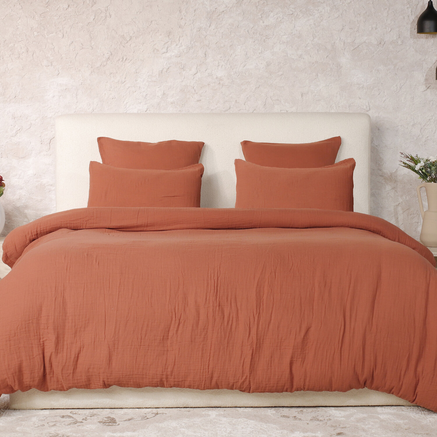 Parure housse de couette unie 100% gaze de coton - ava - safran