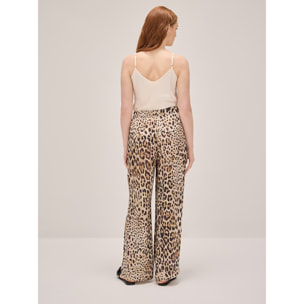 Oltre - Pantaloni wide leg in raso animalier - Beige