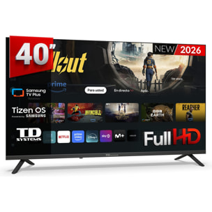 TD Systems - Smart TV 40 pulgadas. Samsung TV Tizen OS 8.0. Sintonizador triple (DVB-T2/C/S2). Televisores con Samsung Smart TV Gaming Hub. Televisión del 2026. Compatible con Prime Video, Netflix, Movistar+, HBO, y más Apps - M40C22TIZEN