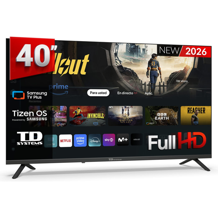 TD Systems - Smart TV 40 pulgadas. Samsung TV Tizen OS 8.0. Sintonizador triple (DVB-T2/C/S2). Televisores con Samsung Smart TV Gaming Hub. Televisión del 2026. Compatible con Prime Video, Netflix, Movistar+, HBO, y más Apps - M40C22TIZEN