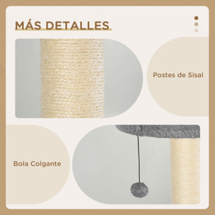 Árbol Rascador de Gatos de Felpa y Sisal 61x49x160,5 cm Gris