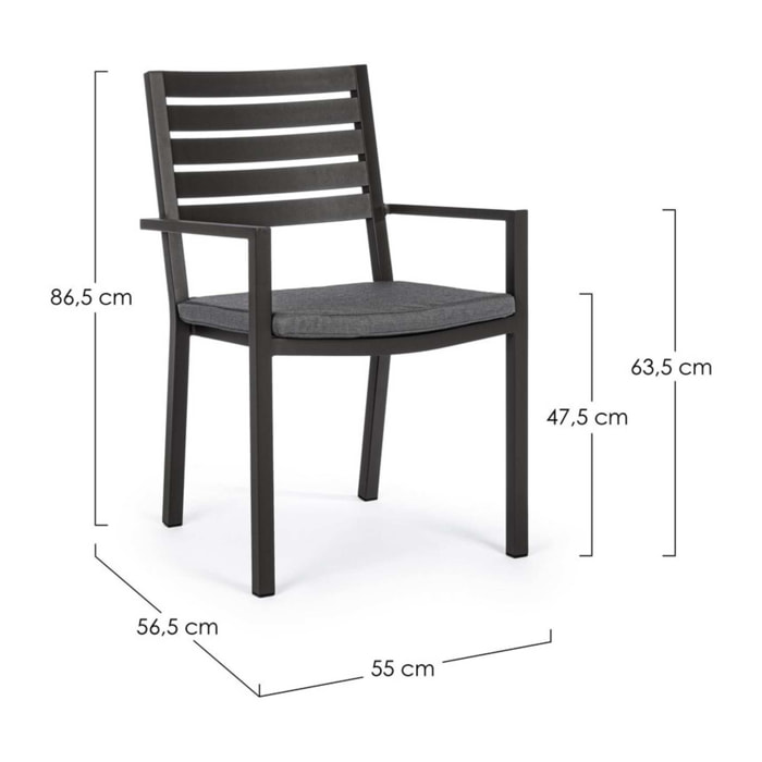 Set 4 sedie da giardino MURGIA con cuscino sfoderabile in tessuto e struttura in alluminio antracite