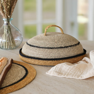 Panier avec cloche d33cm en jonc de mer naturel et safran dune