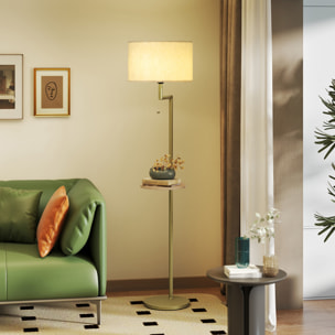 Lámpara de Pie Moderna con Estante, Lámpara de Lectura de Pie 40 W con Pantalla de Lino Sintético Desmontable, Puerto USB, Interruptor de Cadena y Marco de Acero, para Salón, Dormitorio, Dorado