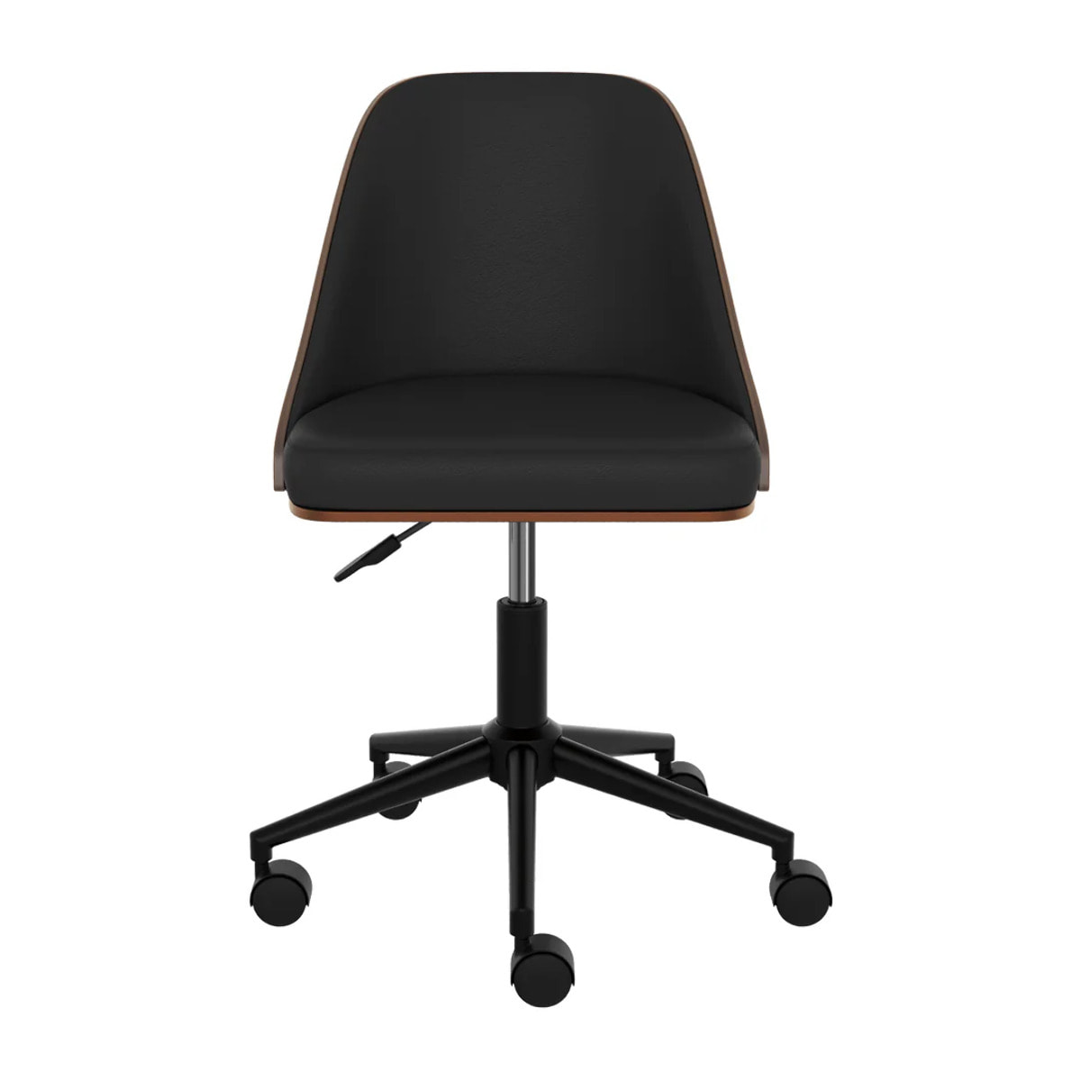 Chaise de bureau pivotante sur roulettes en bois foncé et PU noir - Georges