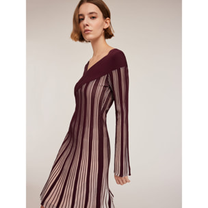 Motivi - Vestito a righe in maglia lurex effetto plissé - Bordeaux
