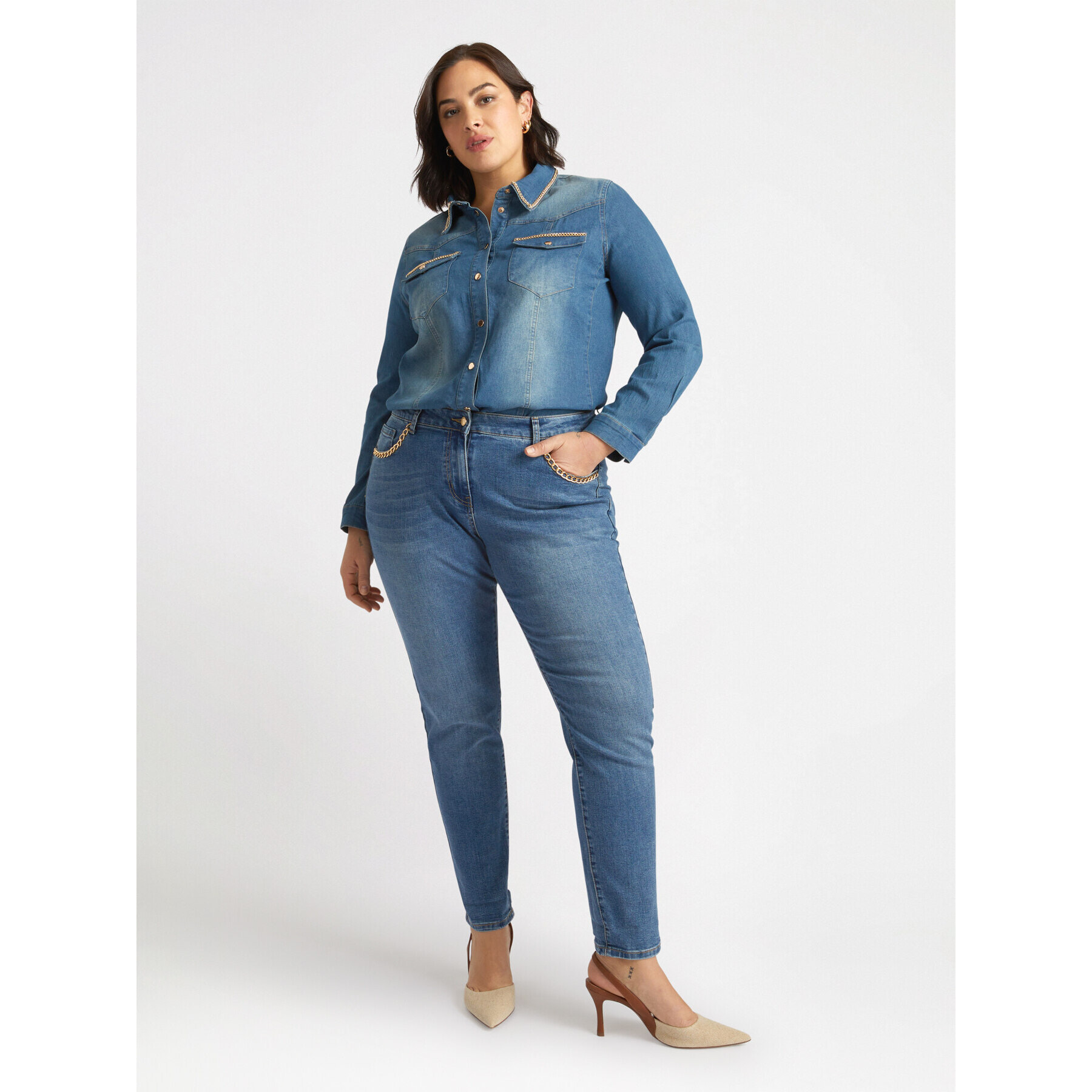 Fiorella Rubino - Jeans girl fit con catene - Blu