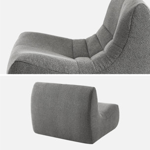 Fauteuil chauffeuse en bouclette texturée gris style contemporain 1 place