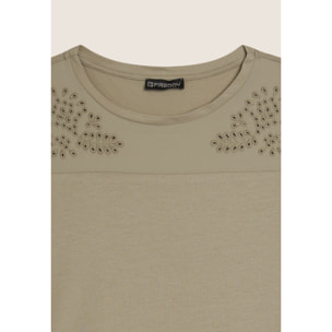 T-shirt in Jersey con Ricami Floreali