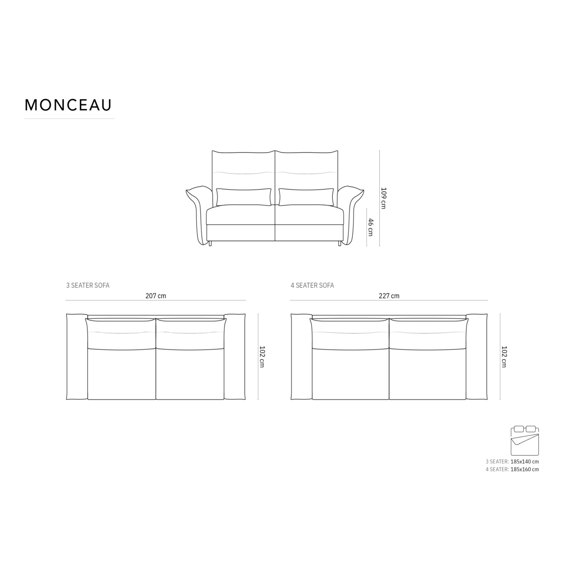 Canapé convertible "Monceau" 4 places en tissu structurel graphite