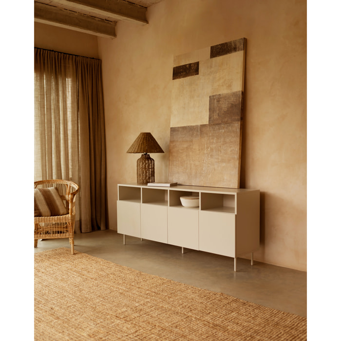 Aparador con 4 puertas lacado en tono arena de 176x40cm Alto: 75 Largo: 176 Ancho: 40