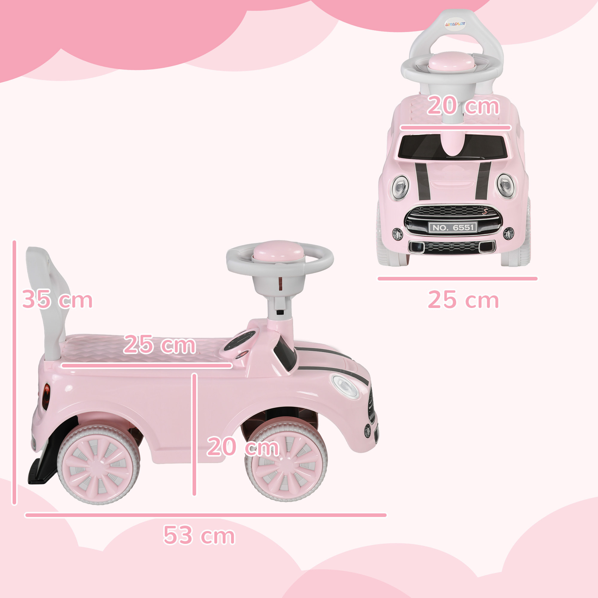 Correpasillos para Bebés de 18 a 36 Meses Coche Correpasillos con Volante Bocina y Sistema de Antivuelco Carga 25 kg 53x25x35 cm Rosa